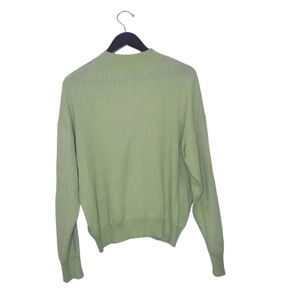Margaret O'Leary Size L Mint Green Button Front Waffle Knit Henley Sweater Top - Picture 2 of 6